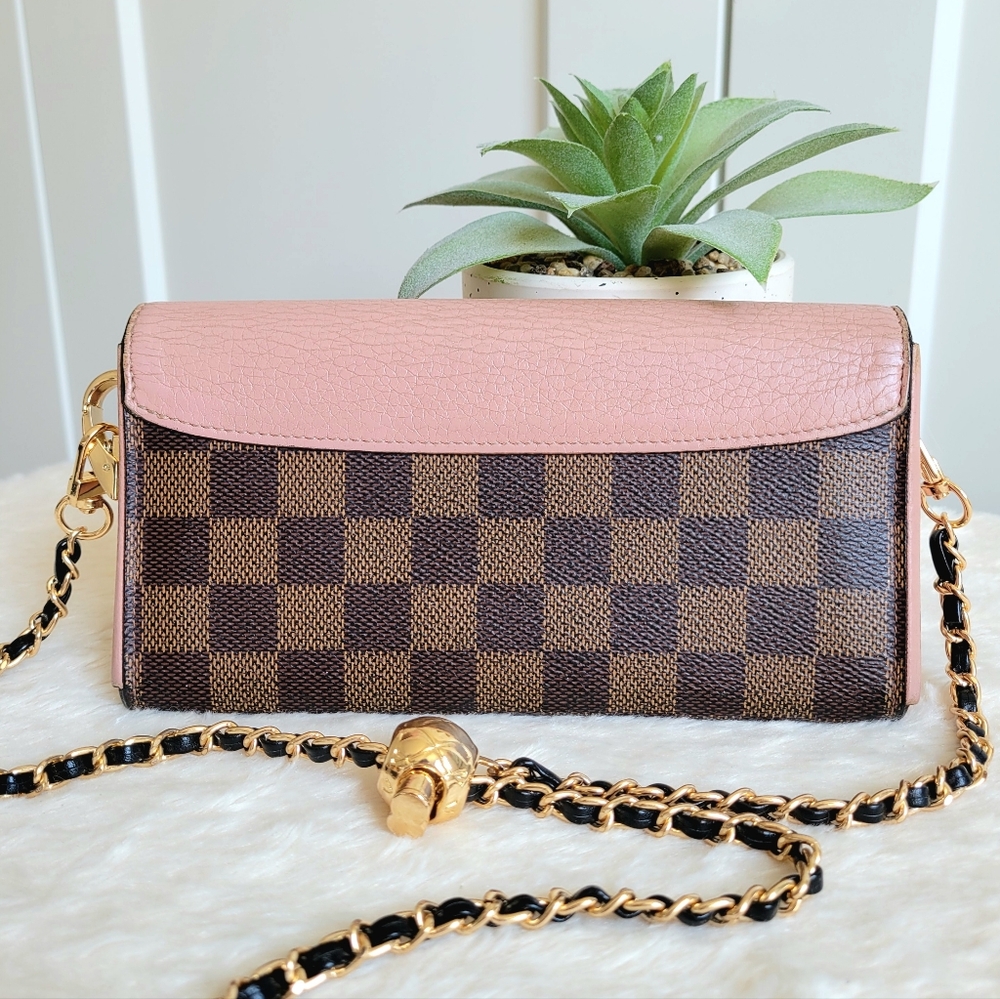💕Authentic Louis Vuitton Damier Ebene NORMANDY Wallet PINK Crossbody/Shoulder - Picture 3 of 17